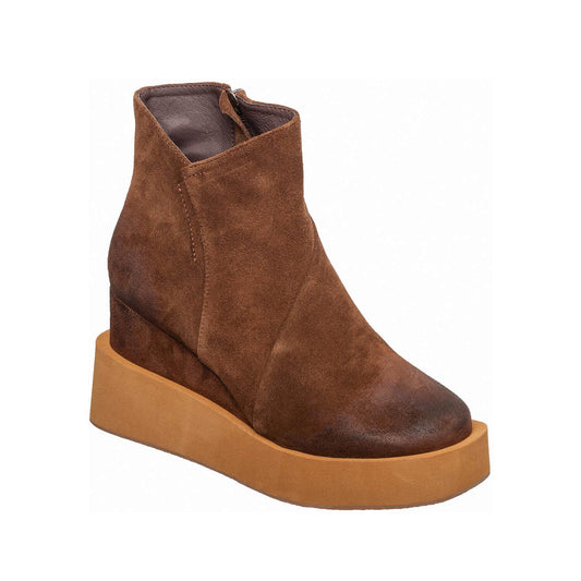 Brown wedge ankle boot on a white background
