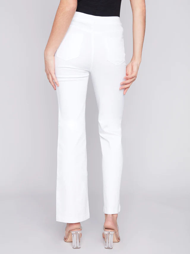 CHARLIE B FLARE TWILL PANTS W/ BUTTON DETAIL - WHITE - C5459R618A002