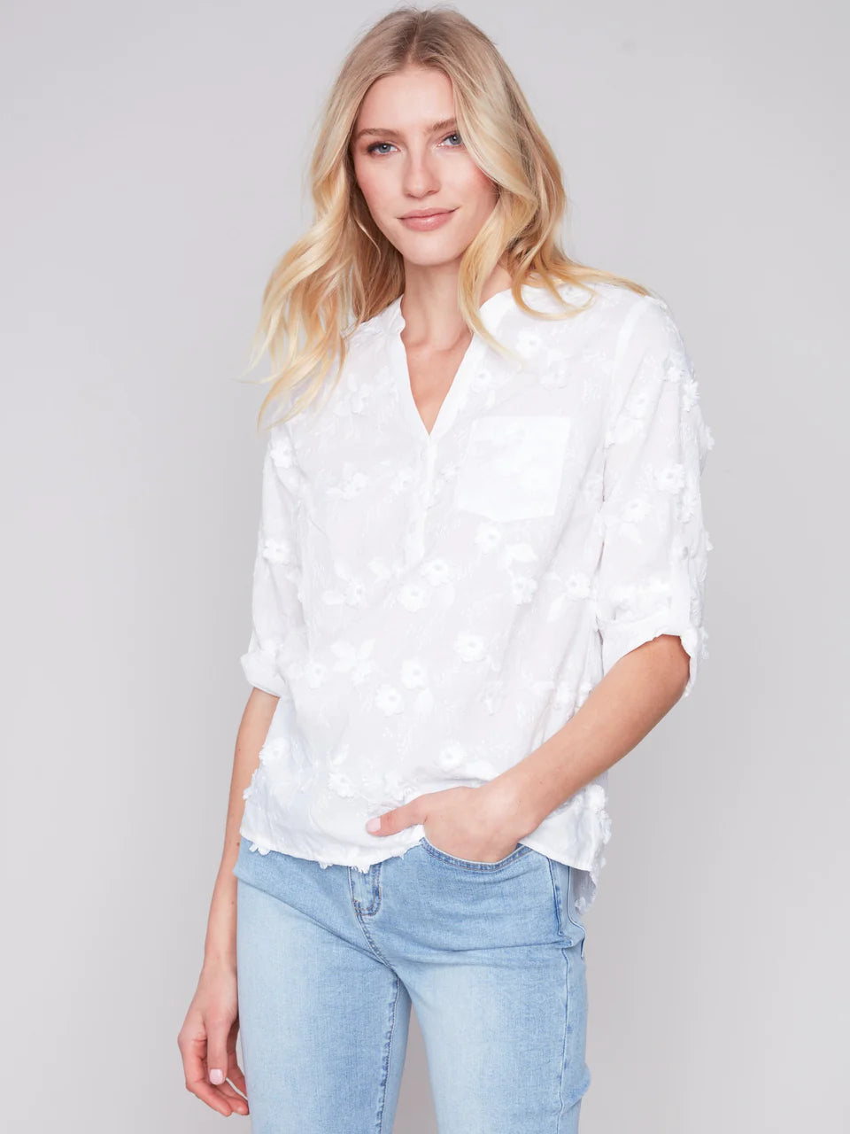 CHARLIE B BLOUSE W/ EMBROIDERY - WHITE - C4188RR887B002