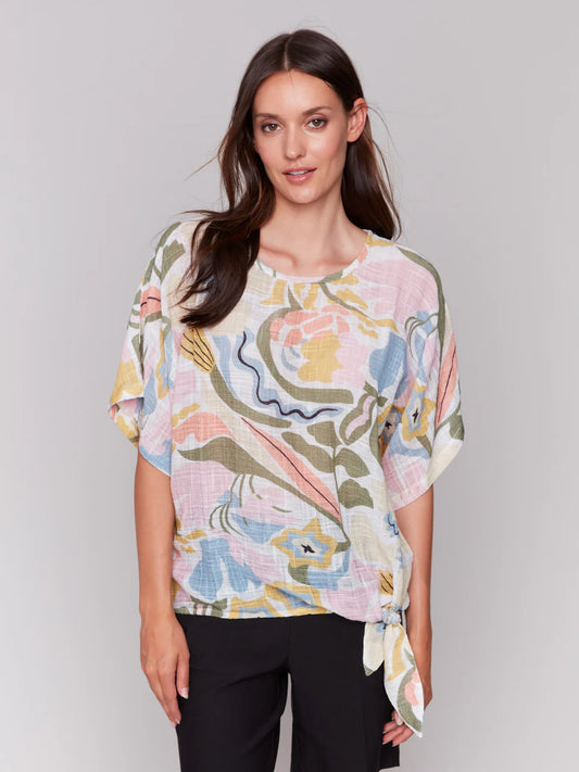 CHARLIE B PRINTED DOLMAN SLEEVE TOP - MULTI