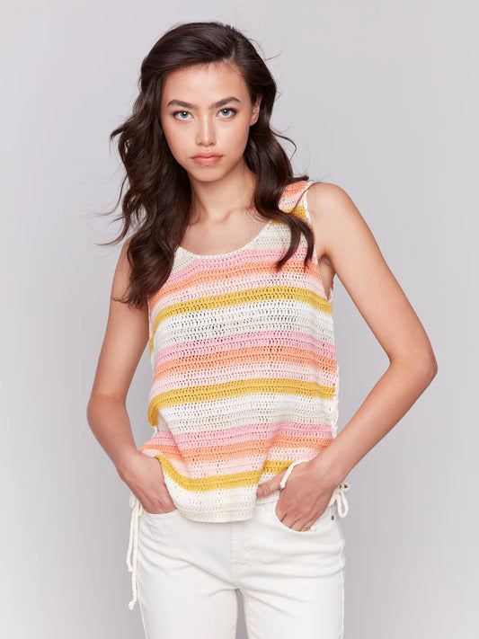 CHARLIE B SLEEVELESS CROCHET TOP - PINK MULTI