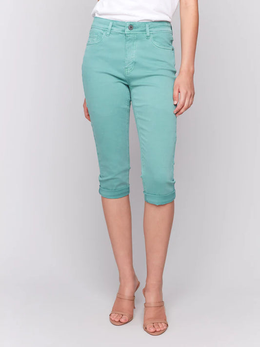 CHARLIE B STRETCY TWILL PEDAL PUSHER - TEAL