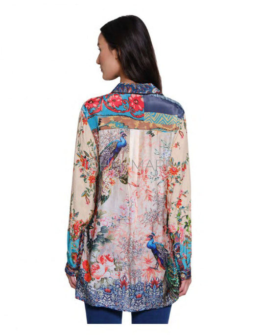 JOHN MARK MIX FLORAL PRINT BUTTON-UP TOP - MULTI