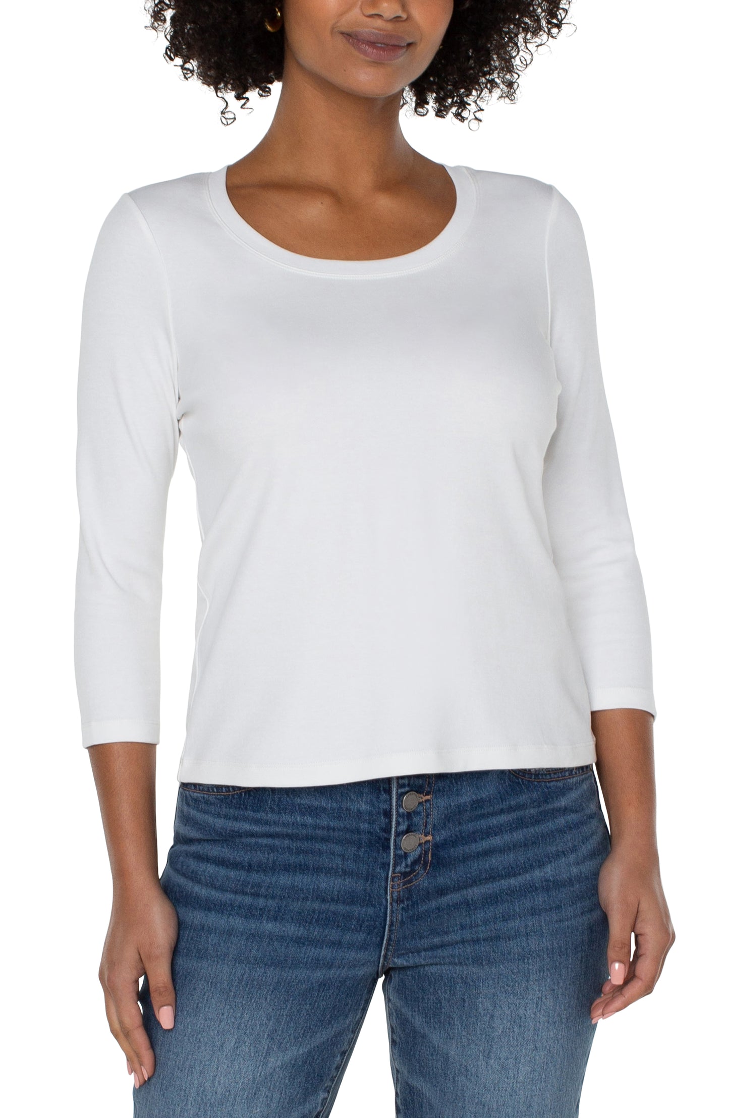 LIVERPOOL 3/4 SLEEVE SCOOP NECK TOP - WHITE - LM8A00K99100