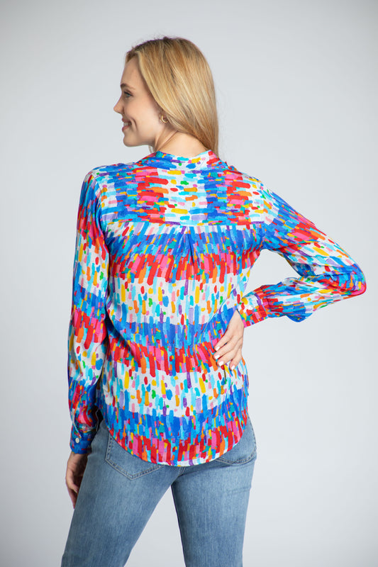 AP NY BUTTON-UP TOP W/ ROLLED SLEEVE - MULTI - B52PB425DNC