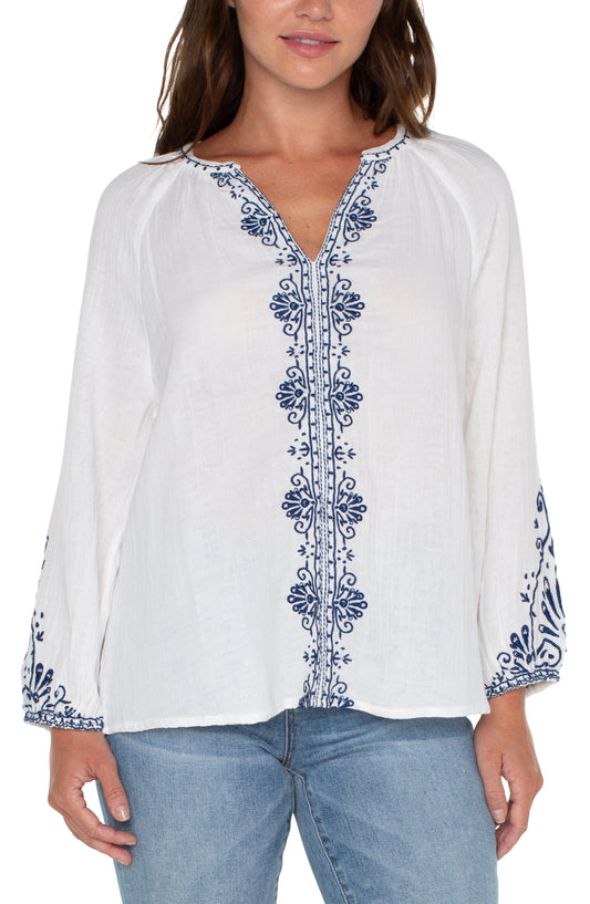 LIVERPOOL EMBROIDERED DBLE GAUZE TOP - OFF-WHITE - LM8B71EE6EOWE