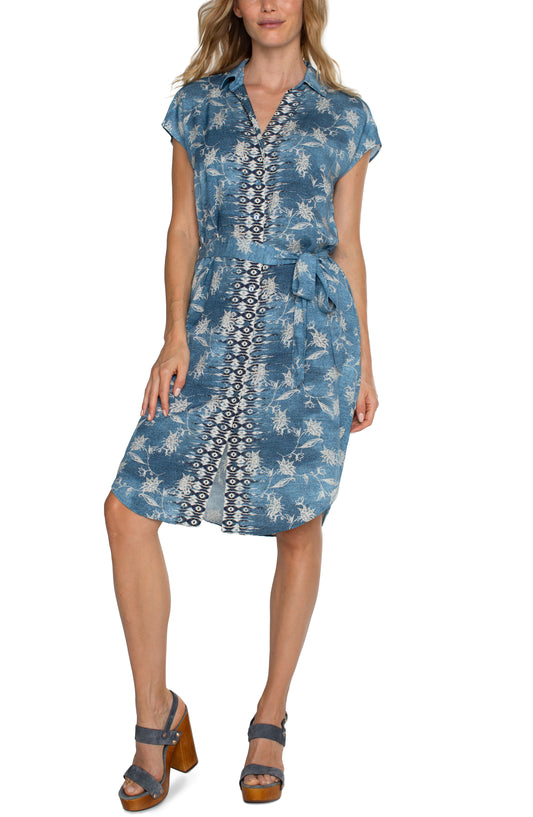 LIVERPOOL COLLARED BUTTON FRONT DRESS - BLUE MULTI - LM8B42HE9P73PWF