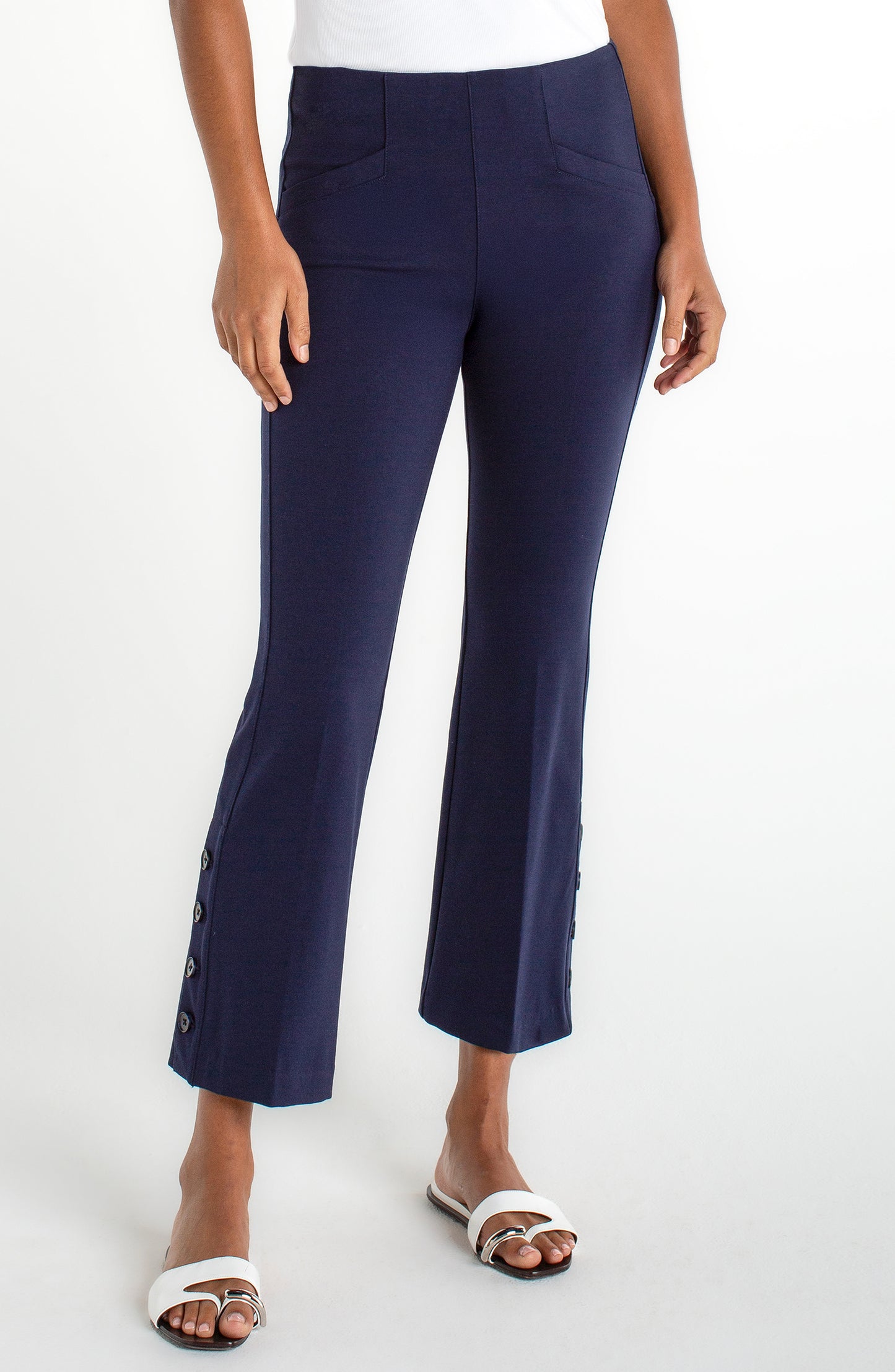 LIVERPOL STELLA PULL-ON KICK FLARE TROUSER - NAVY
