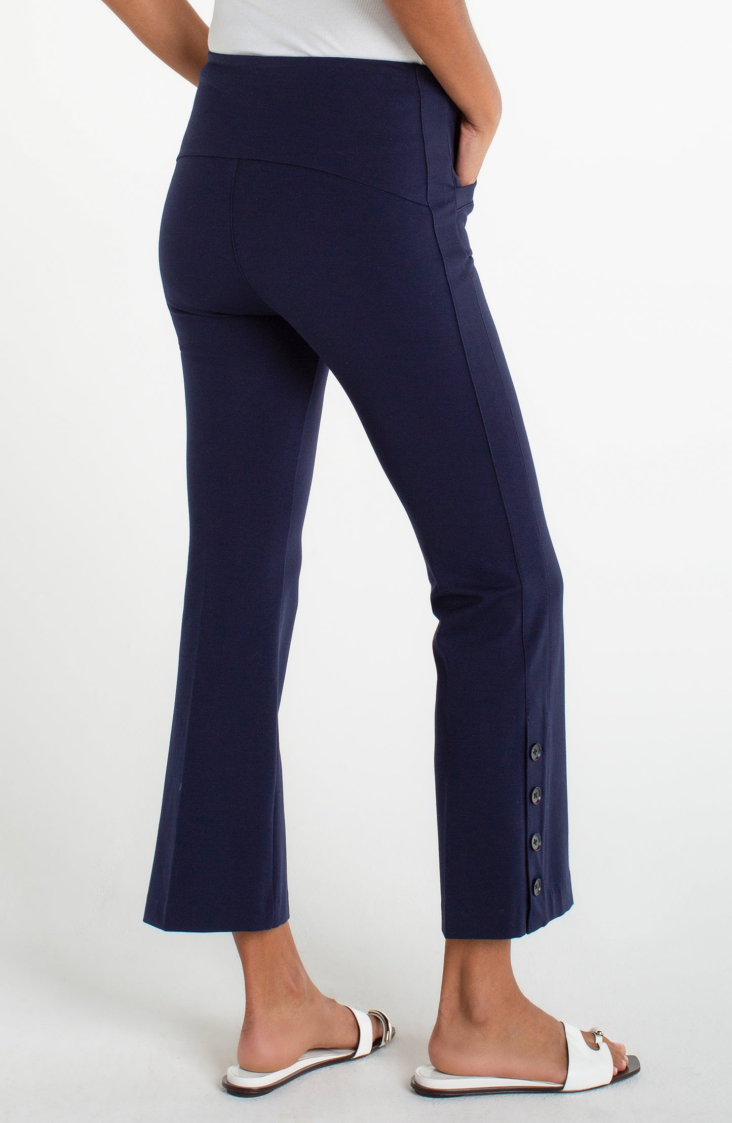 LIVERPOL STELLA PULL-ON KICK FLARE TROUSER - NAVY