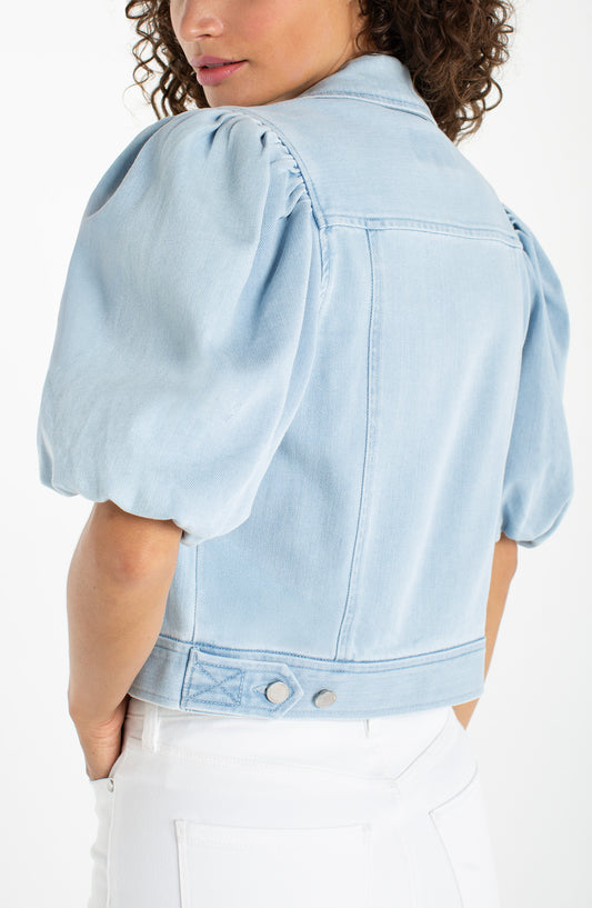 LIVERPOOL PUFF-SLEEVE CROPPED TRUCKER JACKET - DENIM
