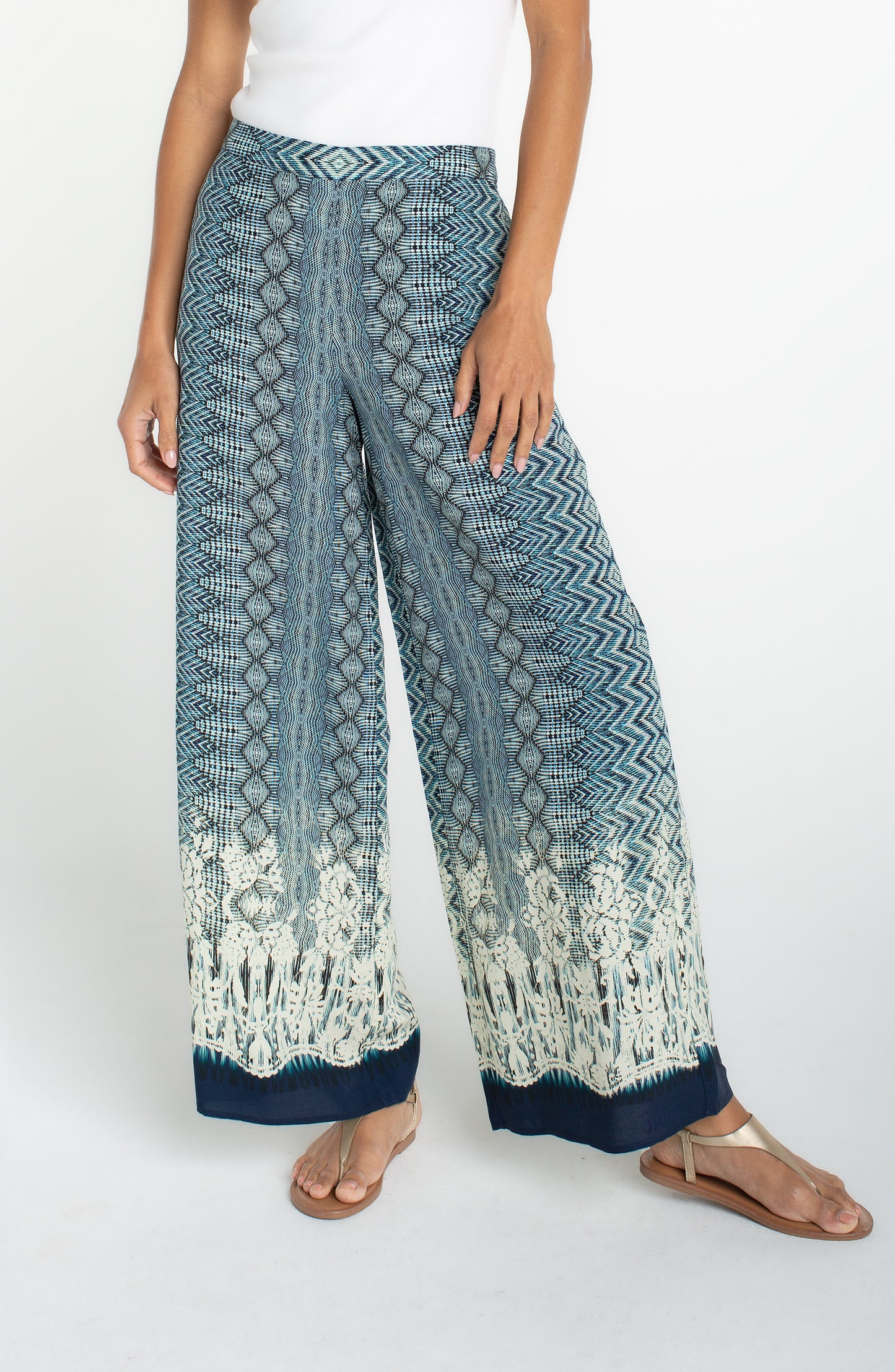 LIVERPOOL PULL-ON PALAZZO PANT - NAVY MULTI