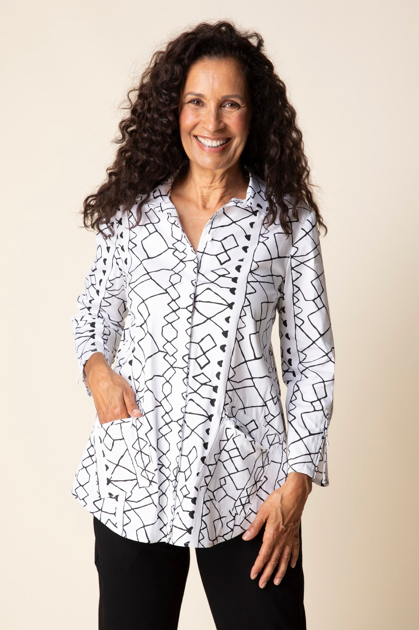 HABITAT ZIP POCKET SHIRT - BLACK & WHITE