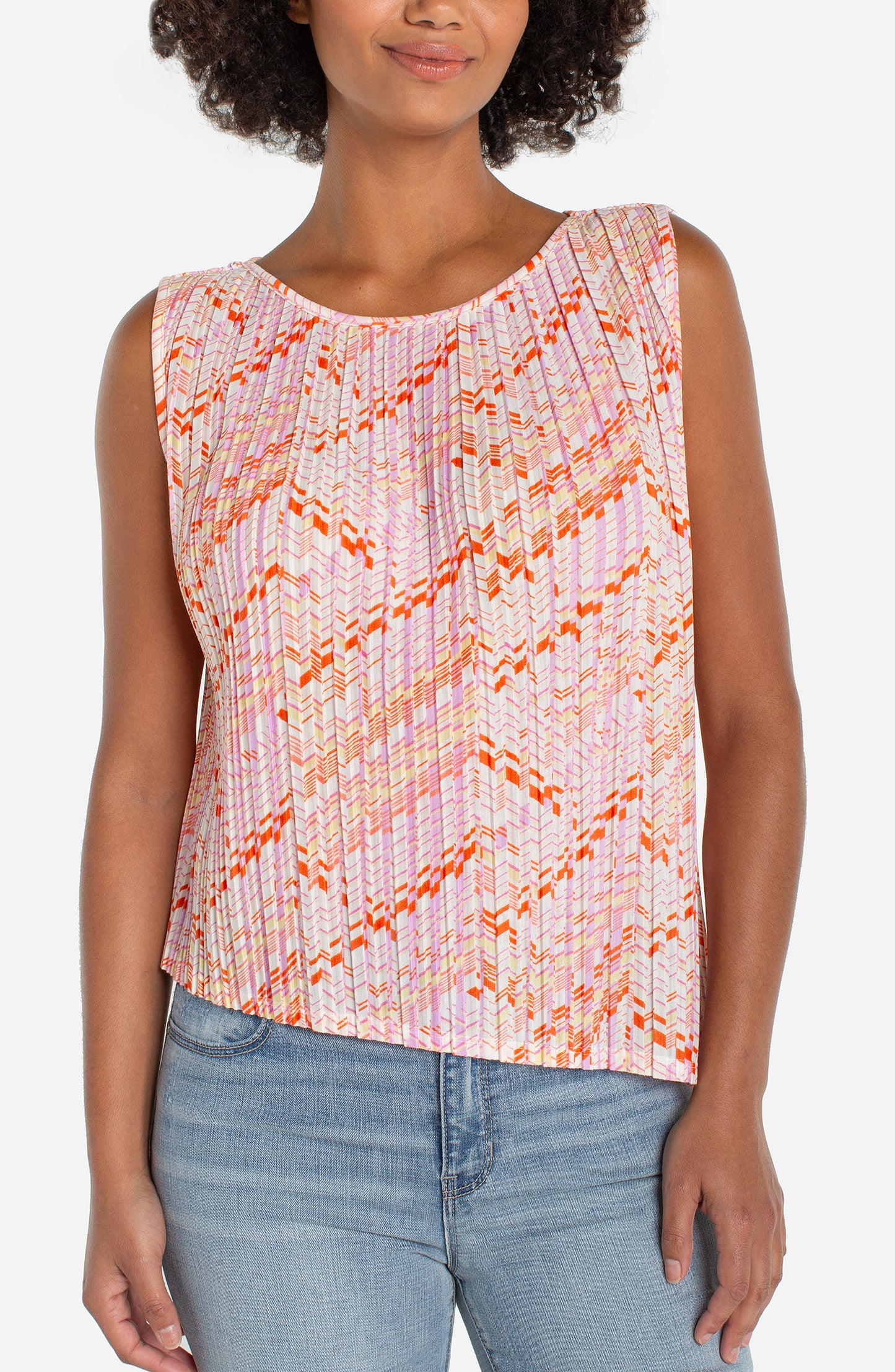 LIVERPOOL SLEEVELESS  CREW NECK ASYMMETRICAL HEM TOP - MULTI