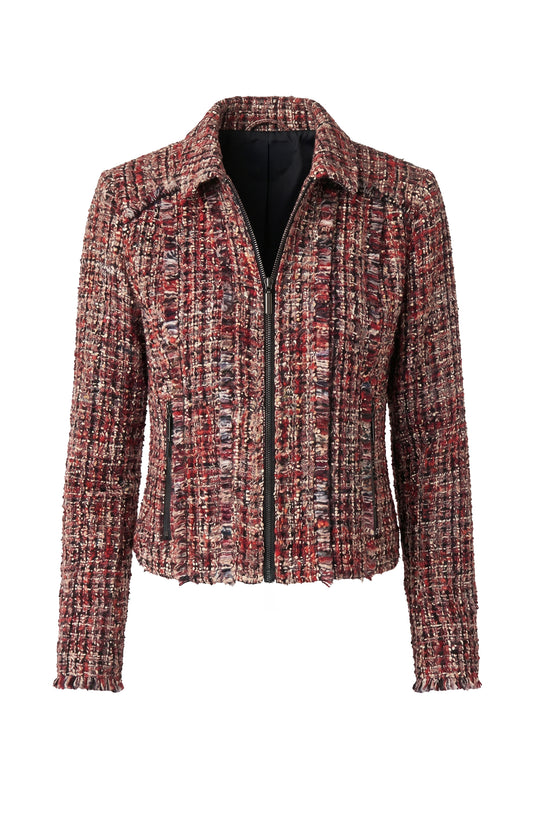 LIVERPOOL ZIP JACKET WITH FRINGE - RED MULTI
