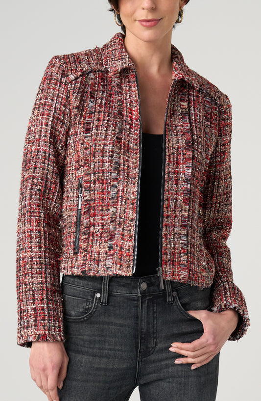 LIVERPOOL ZIP JACKET WITH FRINGE - RED MULTI