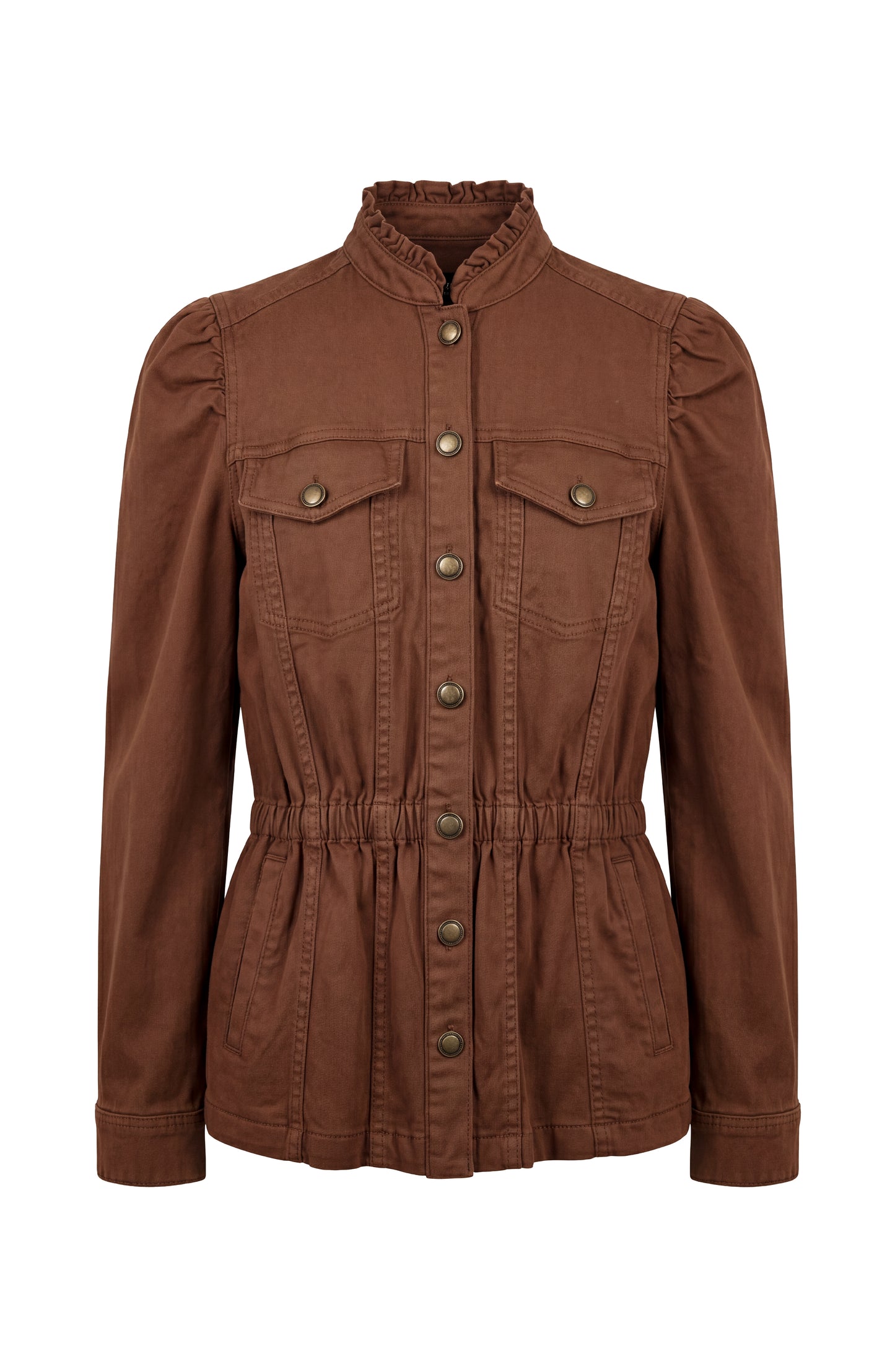 LIVERPOOL PUFF SLEEVE TRUCKER JACKET - CAROB BROWN