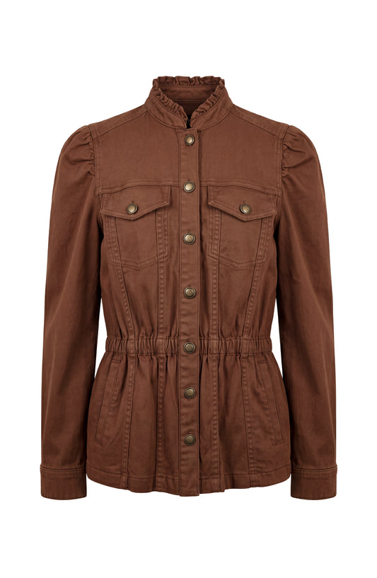 LIVERPOOL PUFF SLEEVE TRUCKER JACKET - CAROB BROWN