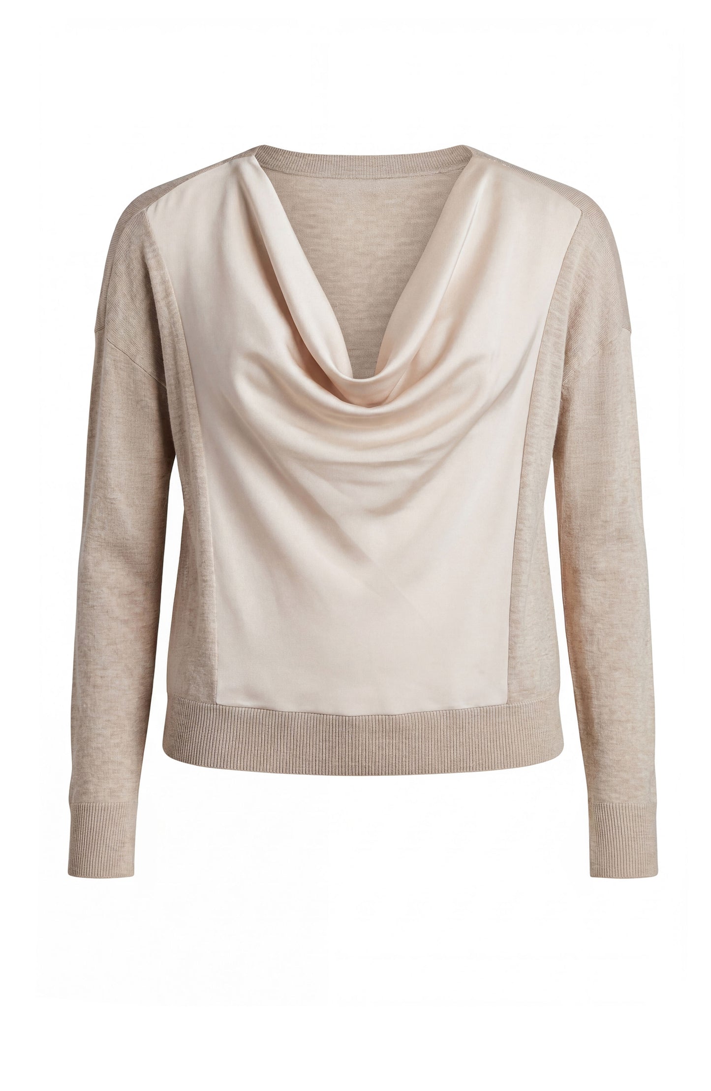 LIVERPOOL LONG SLEEVE DRAPE NECK SWEATER - CHAMPAGNE MELANGE
