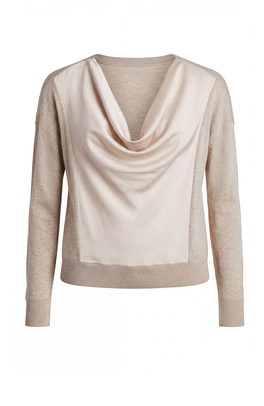 LIVERPOOL LONG SLEEVE DRAPE NECK SWEATER - CHAMPAGNE MELANGE