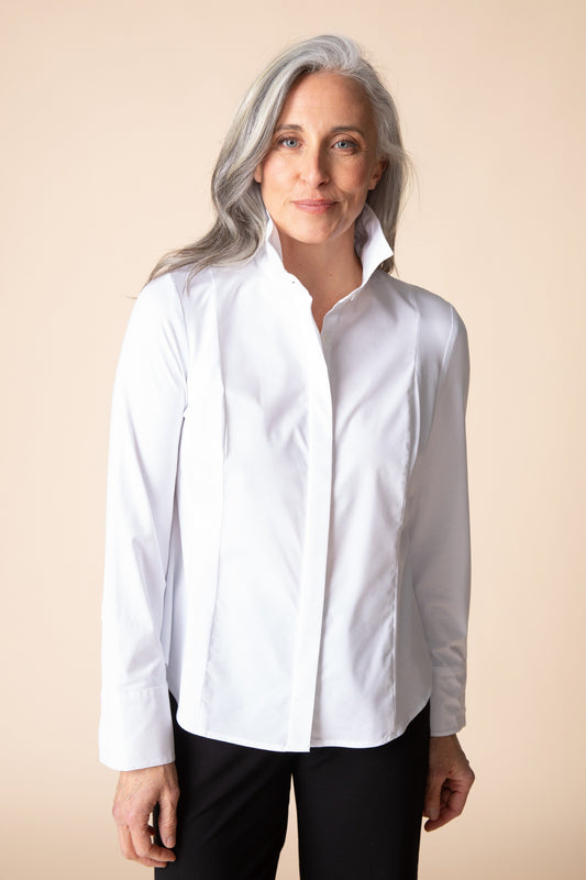 HABITAT KNIT MIX HIDDEN PLACKET TOP - WHITE