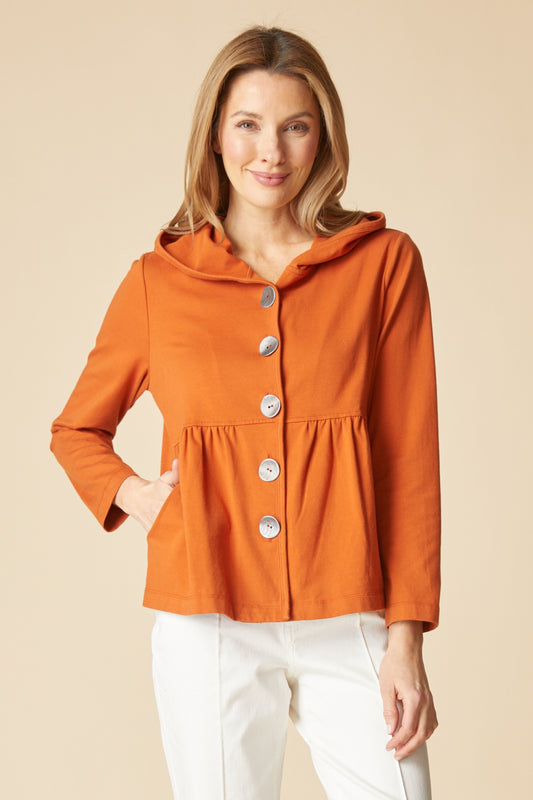 HABITAT STONEWASH COTTON SPAN SHIRRED HOODIE - PAPRIKA