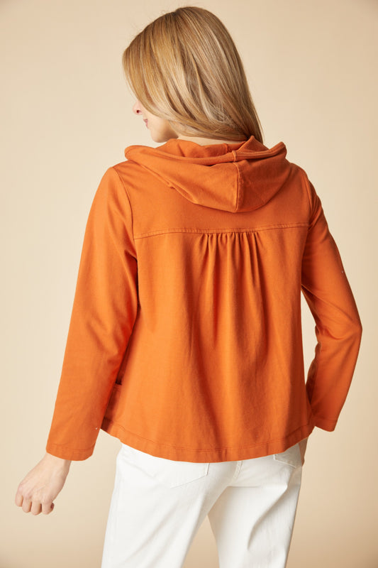 HABITAT STONEWASH COTTON SPAN SHIRRED HOODIE - PAPRIKA