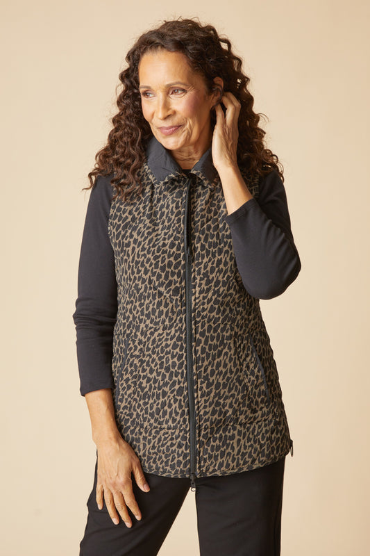 HABITAT REVERSIBLE PRINT QUILT PUFFER VEST - BLACK MULTI