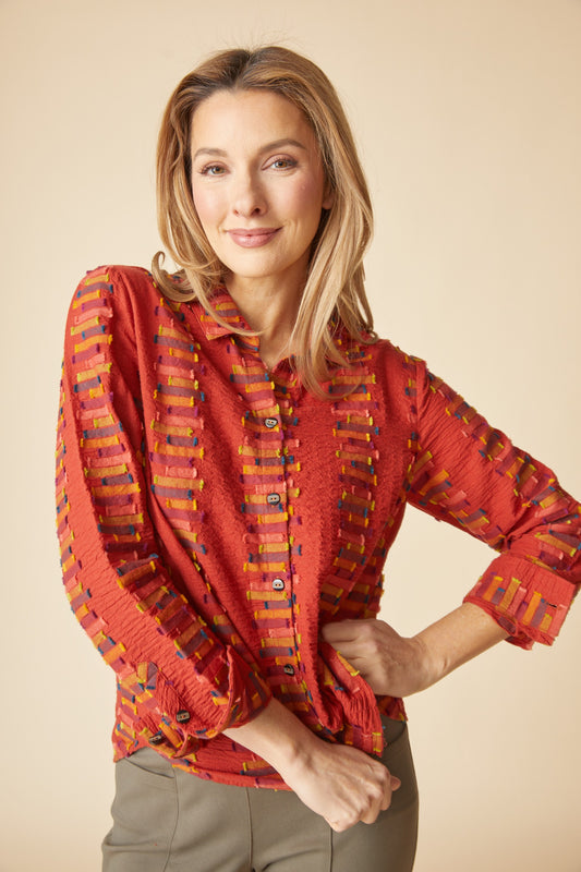 HABITAT EMBROIDERED COTTON STRIPE SHIRT - SIENA
