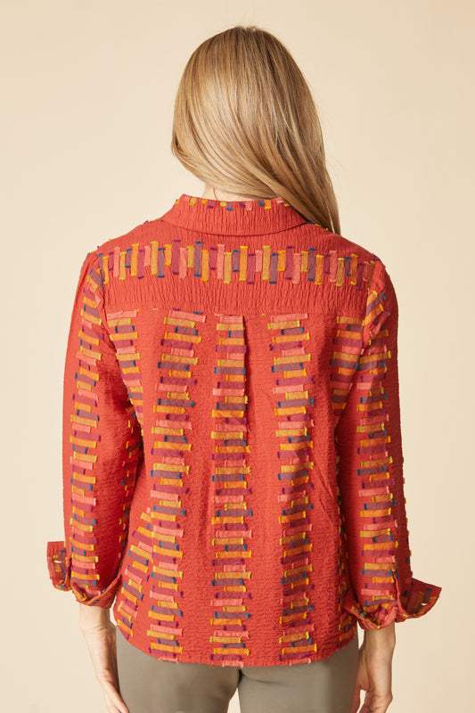 HABITAT EMBROIDERED COTTON STRIPE SHIRT - SIENA