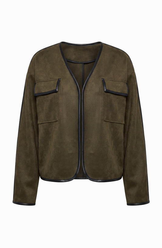 LIVERPOOL RELAXED OPEN FRONT JACKET - DARK OLIVE