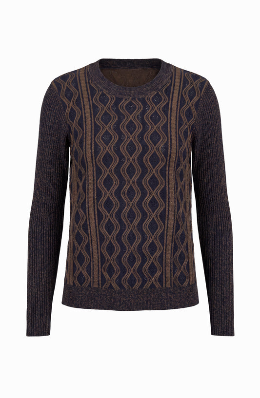 LIVERPOOL LONG SLEEVE CREWNECK SWEATER - NAVY AND BROWN
