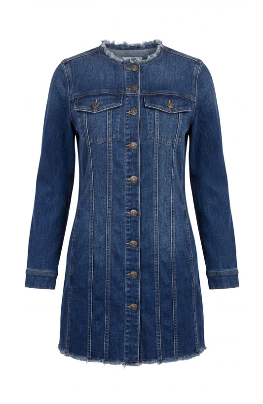LIVERPOOL COLLARLESS TRUCKER DRESS - INDIGO DREAMS