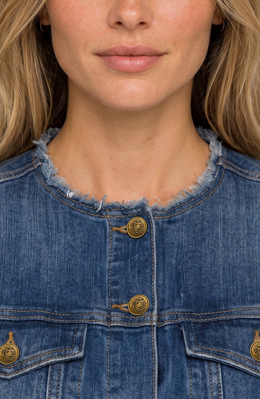 LIVERPOOL COLLARLESS TRUCKER DRESS - INDIGO DREAMS