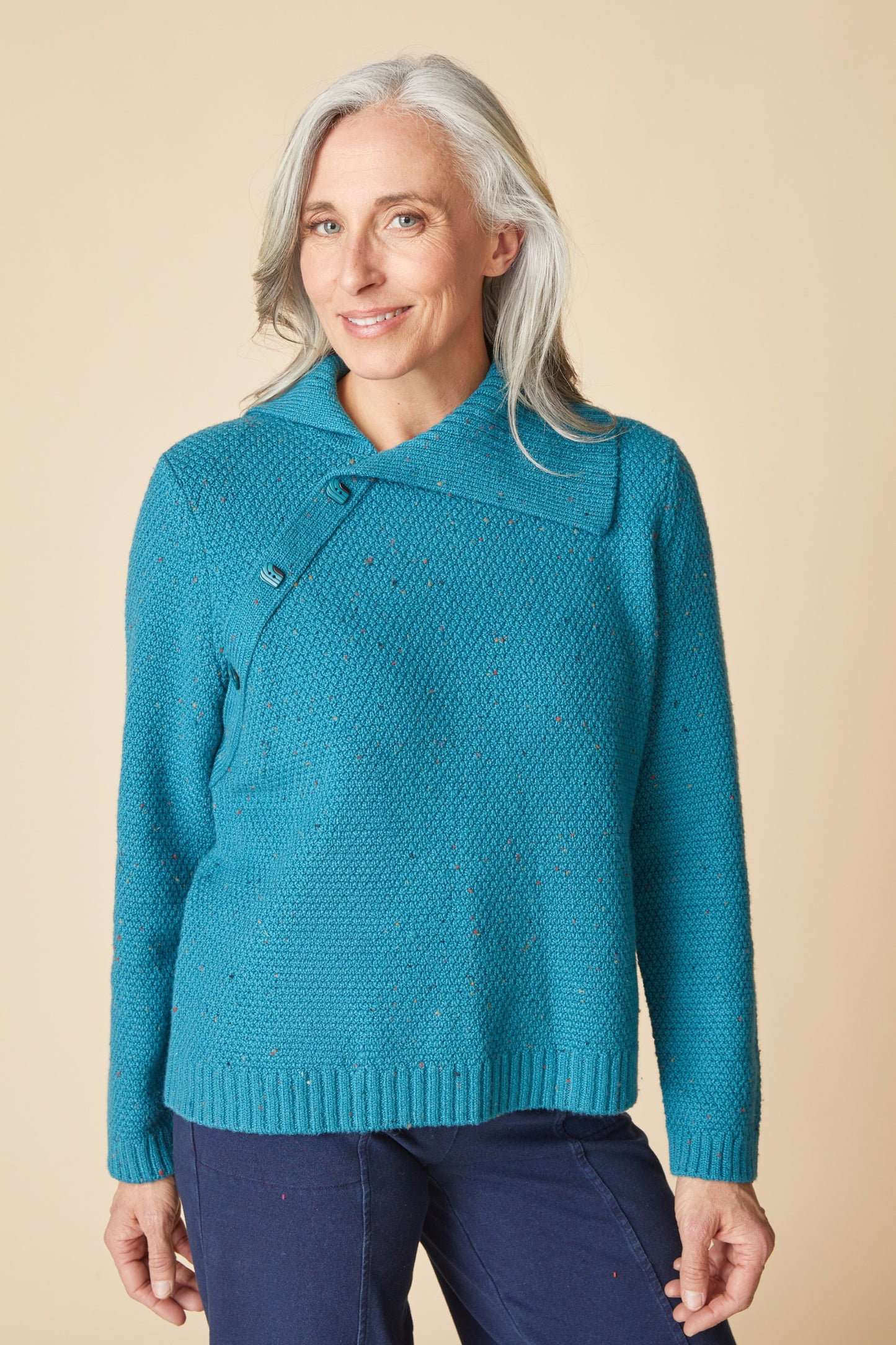 HABITAT HARVEST TWEED ASPEN PULLOVER - TEAL
