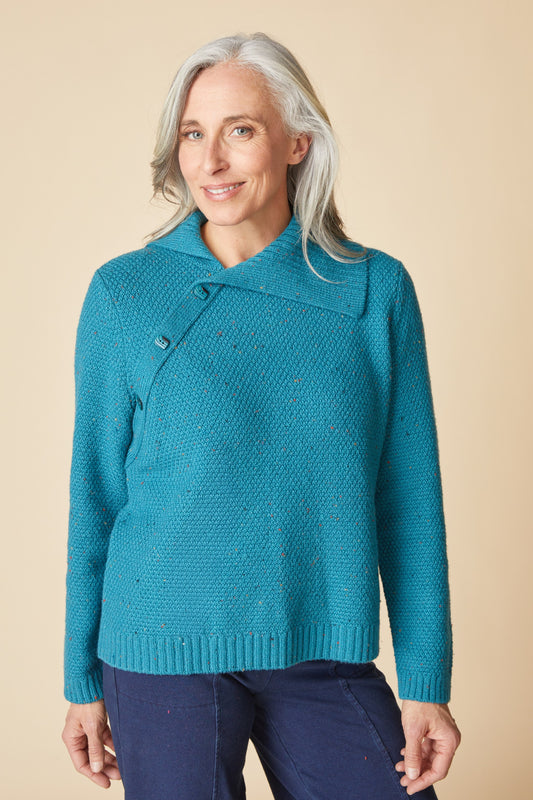 HABITAT HARVEST TWEED ASPEN PULLOVER - TEAL