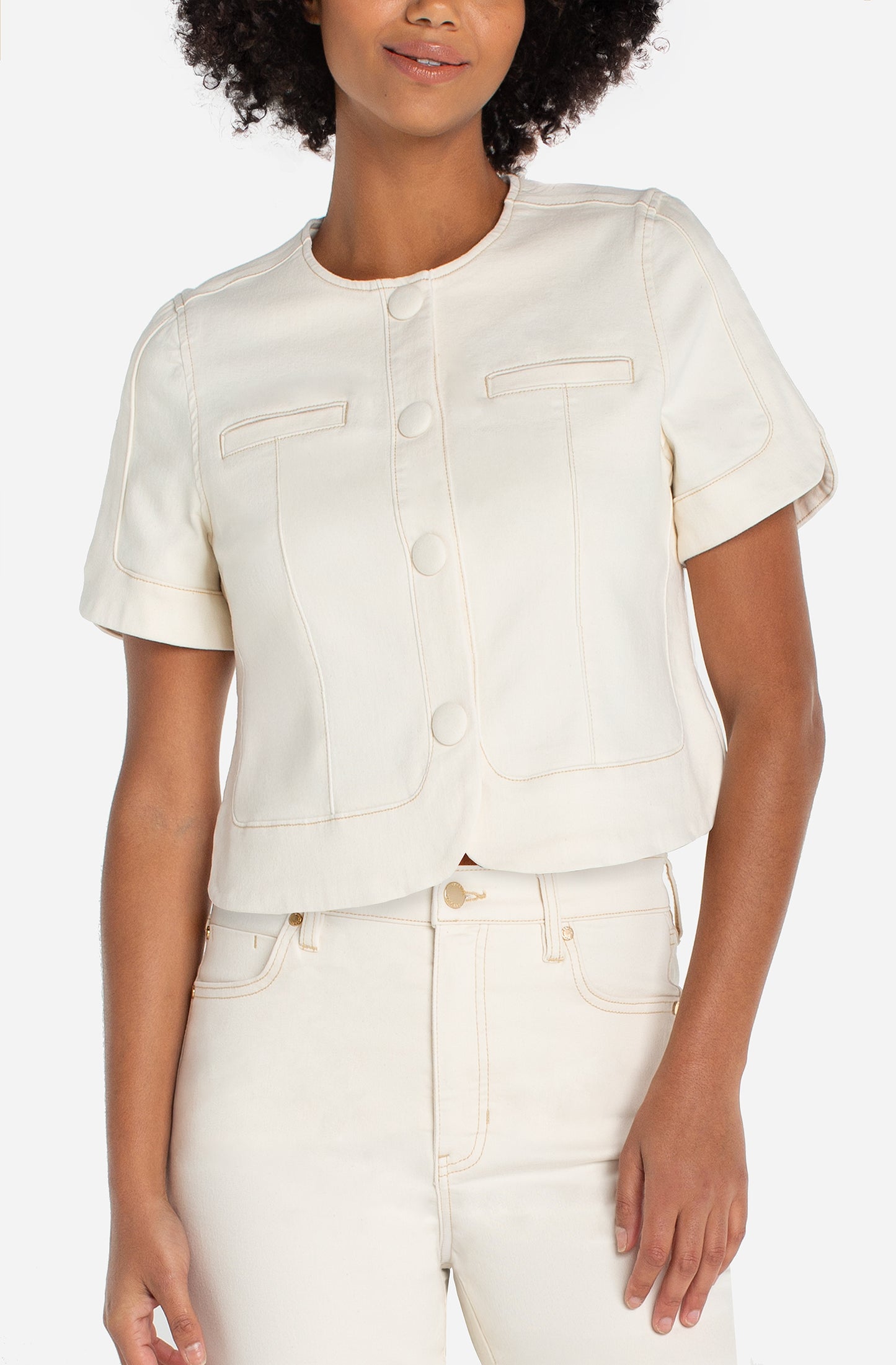 LIVERPOOL COLLARLESS SHORTSLEEVE CROP JACKET DESERT DUNES