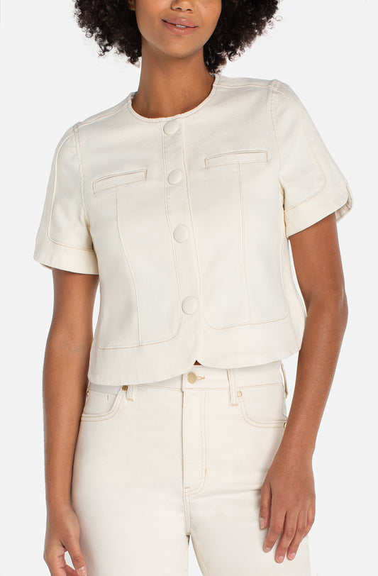LIVERPOOL COLLARLESS SHORTSLEEVE CROP JACKET DESERT DUNES