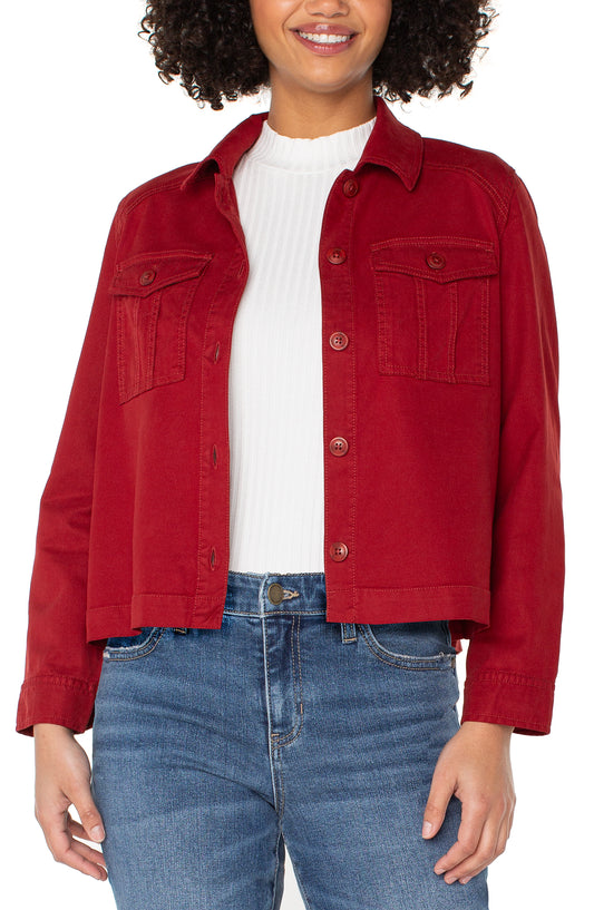 LIVERPOOL PLEATED CROPPED JACKET - RED