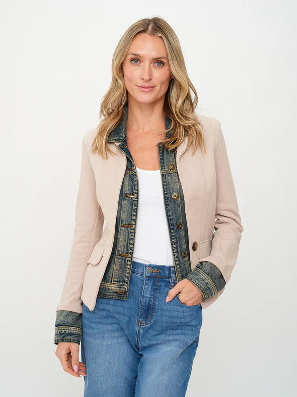 SIX/FIFTY MIXED MEDIA DENIN JACKET - TAUPE MULTI