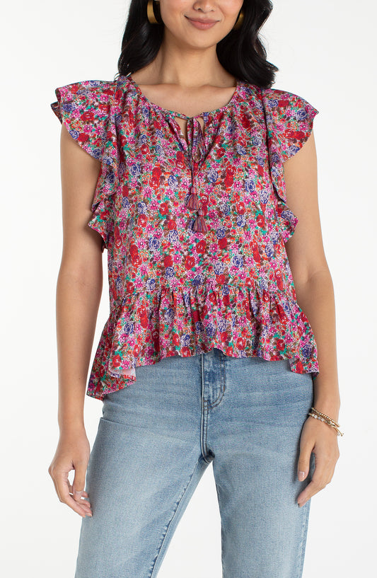 LIVERPOOL FLUTTER SLEEVE PEPLUM - MULTI