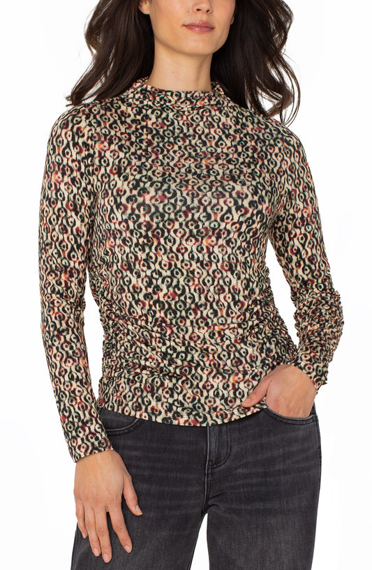 LIVERPOOL LONG-SLEEVE PLEATED MOCK-NECK TOP - MULTI