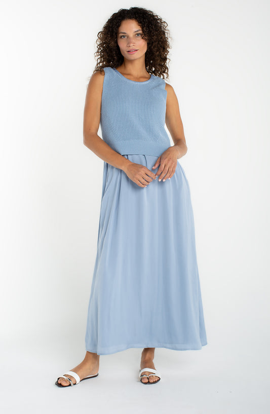 LIVERPOOL SLEEVELESS CREW NECK SWEATER DRESS - MALIBU BLUE