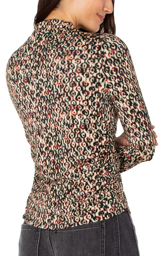 LIVERPOOL LONG-SLEEVE PLEATED MOCK-NECK TOP - MULTI
