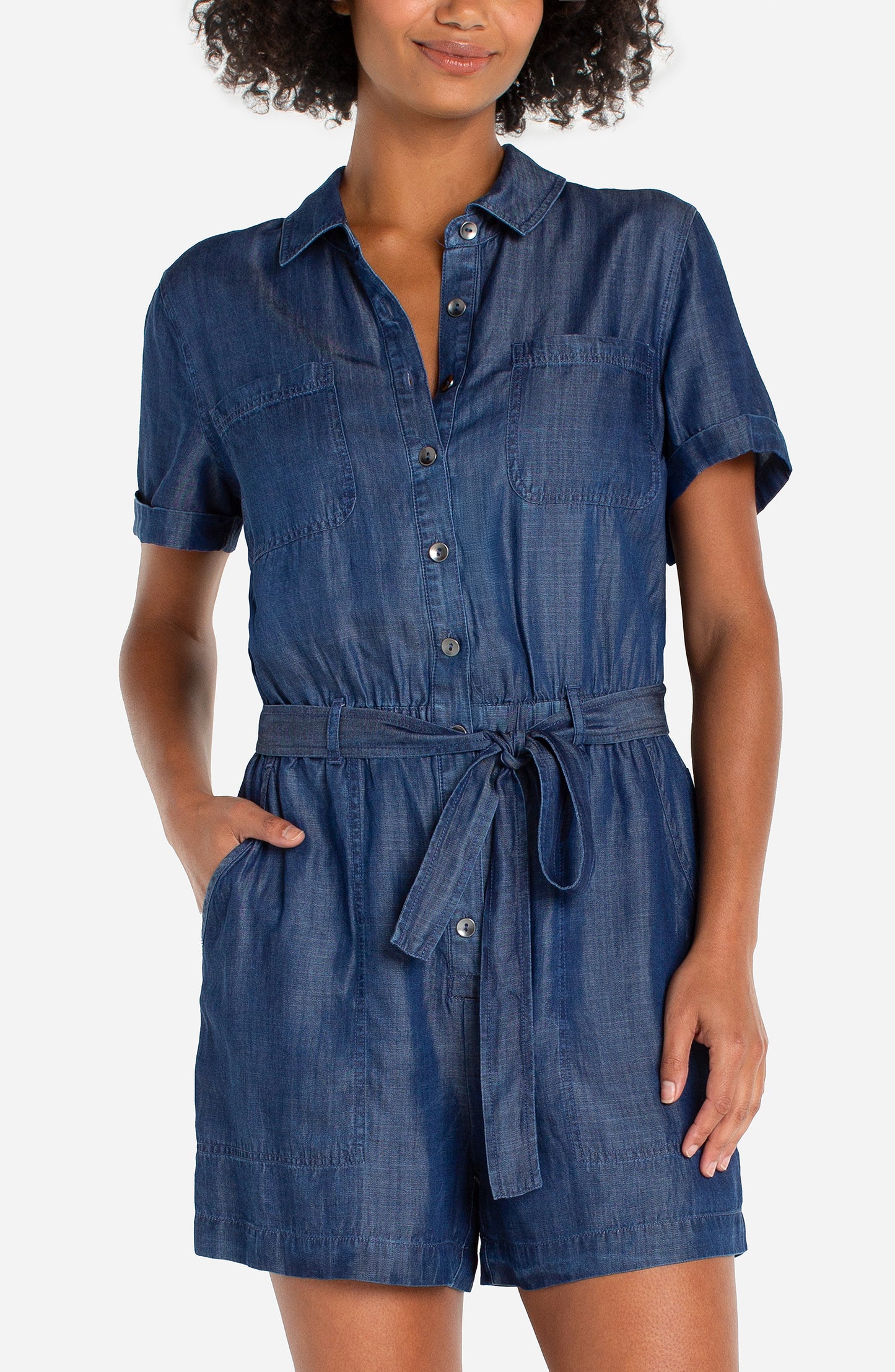 SALE LIVERPOOL SHORT SLEEVE ROMPER WITH SELF TIE - SERENE DARK