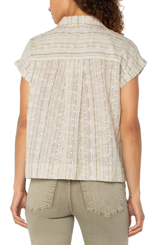 LIVERPOOL SLEEVELESS DOLMAN CAMP SHIRT - GREEN MULTI