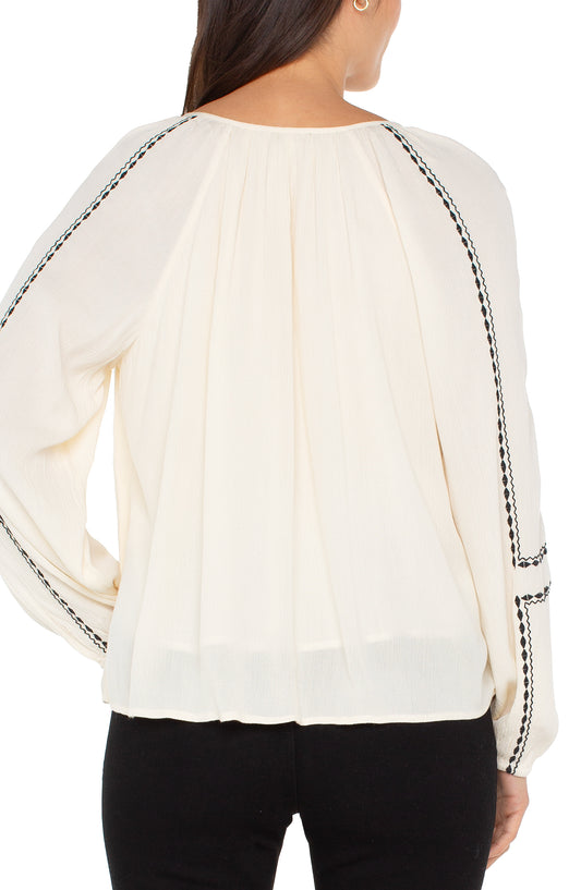 LIVERPOOL LONG-SLEEVE WOVEN RAGLAN TOP - CREAM