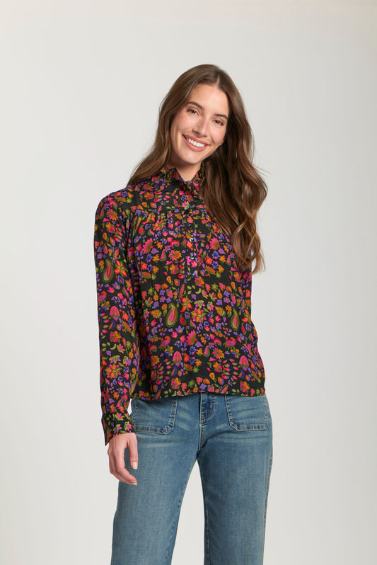AP NY RUFF 1/2 PLACKET BLOUSE - PINK MULTI