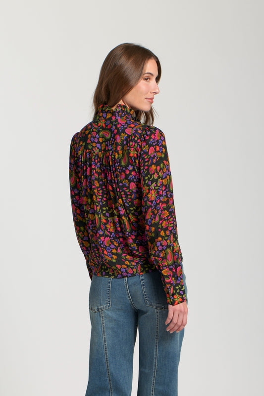 AP NY RUFF 1/2 PLACKET BLOUSE - PINK MULTI