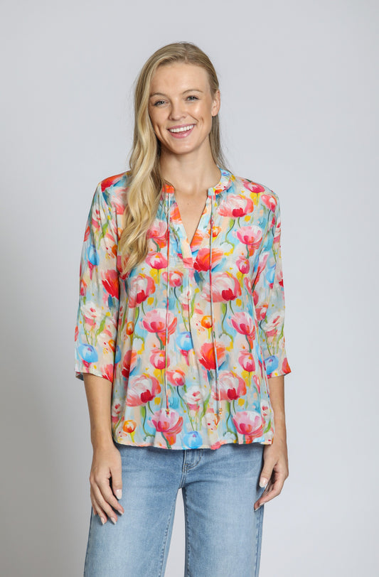 AP NY V-NECK TOP W/ TASSEL - PINK MULTI