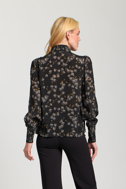 AP NY PUFF-SLEEVE BLOUSE W/ RUCHING - BLACK
